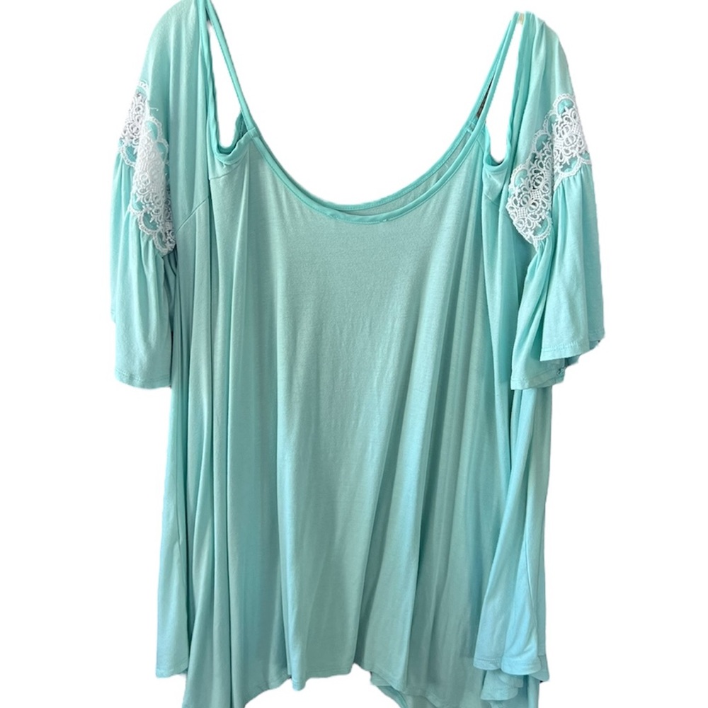 Steezyer Aqua Top Flutter Off the Shoulder Sleeves Lace Women’s Size Large NWOT